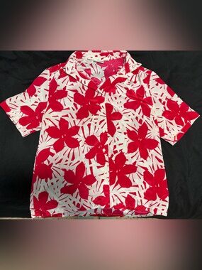 Vintage Russ White and Hot Pink Floral Button-Down Shirt